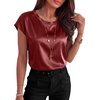 image:imageANRABESS Womens Satin Tops Cap Short Sleeve Crew Neck Shirts Dressy Business Casual Office Blouse Silky 2026 Summer OutfitsDeep Red