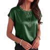 image:imageANRABESS Womens Satin Tops Cap Short Sleeve Crew Neck Shirts Dressy Business Casual Office Blouse Silky 2026 Summer OutfitsGreen