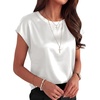 image:imageANRABESS Womens Satin Tops Cap Short Sleeve Crew Neck Shirts Dressy Business Casual Office Blouse Silky 2026 Summer OutfitsWhite