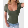 image:imageANRABESS Womens Short Sleeve Shirts Scoop Neck Lace Going Out Tops Slim Fit Rib Knit Casual Tee 2026 Summer Fashion OutfitsArmy Green