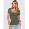image:imageANRABESS Womens Short Sleeve Shirts Scoop Neck Lace Going Out Tops Slim Fit Rib Knit Casual Tee 2026 Summer Fashion OutfitsArmy Green
