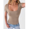 image:imageANRABESS Womens Short Sleeve Shirts Scoop Neck Lace Going Out Tops Slim Fit Rib Knit Casual Tee 2026 Summer Fashion OutfitsLight Khaki