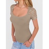 image:imageANRABESS Womens Short Sleeve Shirts Scoop Neck Lace Going Out Tops Slim Fit Rib Knit Casual Tee 2026 Summer Fashion OutfitsLight Khaki