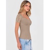 image:imageANRABESS Womens Short Sleeve Shirts Scoop Neck Lace Going Out Tops Slim Fit Rib Knit Casual Tee 2026 Summer Fashion OutfitsLight Khaki