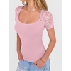 image:imageANRABESS Womens Short Sleeve Shirts Scoop Neck Lace Going Out Tops Slim Fit Rib Knit Casual Tee 2026 Summer Fashion OutfitsPink