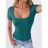 image:imageANRABESS Womens Short Sleeve Shirts Scoop Neck Lace Going Out Tops Slim Fit Rib Knit Casual Tee 2026 Summer Fashion OutfitsTeal