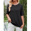image:imageANRABESS Womens Short Sleeve Sweater Wool Blend Crewneck Lightweight Sweaters Top Summer Spring Business Casual OutfitsBlack