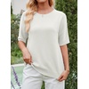 image:imageANRABESS Womens Short Sleeve Sweater Wool Blend Crewneck Lightweight Sweaters Top Summer Spring Business Casual OutfitsCream White