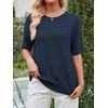 image:imageANRABESS Womens Short Sleeve Sweater Wool Blend Crewneck Lightweight Sweaters Top Summer Spring Business Casual OutfitsDark Teal