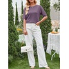 image:imageANRABESS Womens Short Sleeve Sweater Wool Blend Crewneck Lightweight Sweaters Top Summer Spring Business Casual OutfitsGrey Purple