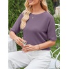 image:imageANRABESS Womens Short Sleeve Sweater Wool Blend Crewneck Lightweight Sweaters Top Summer Spring Business Casual OutfitsGrey Purple