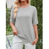 image:imageANRABESS Womens Short Sleeve Sweater Wool Blend Crewneck Lightweight Sweaters Top Summer Spring Business Casual OutfitsLight Grey