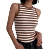 image:imageANRABESS Womens Sleeveless High Neck Tank Tops Fashion Summer Casual Basic Slim Fit Ribbed Racerback Top Shirt ClothesBrown White Stripe