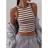 image:imageANRABESS Womens Sleeveless High Neck Tank Tops Fashion Summer Casual Basic Slim Fit Ribbed Racerback Top Shirt ClothesBrown White Stripe