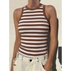 image:imageANRABESS Womens Sleeveless High Neck Tank Tops Fashion Summer Casual Basic Slim Fit Ribbed Racerback Top Shirt ClothesBrown White Stripe