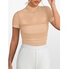 image:imageANRABESS Womens Summer Sexy Mock Turtle Neck Short Sleeve Tops Sheer Mesh Shirts Slim Blouse Trendy Ruched Going Out OutfitsApricot