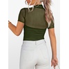 image:imageANRABESS Womens Summer Sexy Mock Turtle Neck Short Sleeve Tops Sheer Mesh Shirts Slim Blouse Trendy Ruched Going Out OutfitsArmy Green