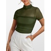 image:imageANRABESS Womens Summer Sexy Mock Turtle Neck Short Sleeve Tops Sheer Mesh Shirts Slim Blouse Trendy Ruched Going Out OutfitsArmy Green