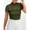 image:imageANRABESS Womens Summer Sexy Mock Turtle Neck Short Sleeve Tops Sheer Mesh Shirts Slim Blouse Trendy Ruched Going Out OutfitsArmy Green