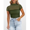 image:imageANRABESS Womens Summer Sexy Mock Turtle Neck Short Sleeve Tops Sheer Mesh Shirts Slim Blouse Trendy Ruched Going Out OutfitsArmy Green