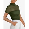 image:imageANRABESS Womens Summer Sexy Mock Turtle Neck Short Sleeve Tops Sheer Mesh Shirts Slim Blouse Trendy Ruched Going Out OutfitsArmy Green