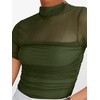 image:imageANRABESS Womens Summer Sexy Mock Turtle Neck Short Sleeve Tops Sheer Mesh Shirts Slim Blouse Trendy Ruched Going Out OutfitsArmy Green