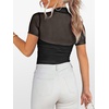 image:imageANRABESS Womens Summer Sexy Mock Turtle Neck Short Sleeve Tops Sheer Mesh Shirts Slim Blouse Trendy Ruched Going Out OutfitsBlack