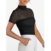 image:imageANRABESS Womens Summer Sexy Mock Turtle Neck Short Sleeve Tops Sheer Mesh Shirts Slim Blouse Trendy Ruched Going Out OutfitsBlack