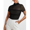 image:imageANRABESS Womens Summer Sexy Mock Turtle Neck Short Sleeve Tops Sheer Mesh Shirts Slim Blouse Trendy Ruched Going Out OutfitsBlack