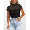 image:imageANRABESS Womens Summer Sexy Mock Turtle Neck Short Sleeve Tops Sheer Mesh Shirts Slim Blouse Trendy Ruched Going Out OutfitsBlack