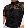 image:imageANRABESS Womens Summer Sexy Mock Turtle Neck Short Sleeve Tops Sheer Mesh Shirts Slim Blouse Trendy Ruched Going Out OutfitsBlack Floral