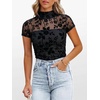 image:imageANRABESS Womens Summer Sexy Mock Turtle Neck Short Sleeve Tops Sheer Mesh Shirts Slim Blouse Trendy Ruched Going Out OutfitsBlack Floral
