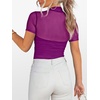 image:imageANRABESS Womens Summer Sexy Mock Turtle Neck Short Sleeve Tops Sheer Mesh Shirts Slim Blouse Trendy Ruched Going Out OutfitsBurgundy