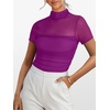image:imageANRABESS Womens Summer Sexy Mock Turtle Neck Short Sleeve Tops Sheer Mesh Shirts Slim Blouse Trendy Ruched Going Out OutfitsBurgundy