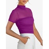 image:imageANRABESS Womens Summer Sexy Mock Turtle Neck Short Sleeve Tops Sheer Mesh Shirts Slim Blouse Trendy Ruched Going Out OutfitsBurgundy