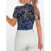 image:imageANRABESS Womens Summer Sexy Mock Turtle Neck Short Sleeve Tops Sheer Mesh Shirts Slim Blouse Trendy Ruched Going Out OutfitsDusty Blue Floral