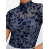 image:imageANRABESS Womens Summer Sexy Mock Turtle Neck Short Sleeve Tops Sheer Mesh Shirts Slim Blouse Trendy Ruched Going Out OutfitsDusty Blue Floral