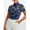 image:imageANRABESS Womens Summer Sexy Mock Turtle Neck Short Sleeve Tops Sheer Mesh Shirts Slim Blouse Trendy Ruched Going Out OutfitsDusty Blue Floral