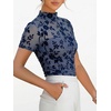 image:imageANRABESS Womens Summer Sexy Mock Turtle Neck Short Sleeve Tops Sheer Mesh Shirts Slim Blouse Trendy Ruched Going Out OutfitsDusty Blue Floral