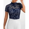 image:imageANRABESS Womens Summer Sexy Mock Turtle Neck Short Sleeve Tops Sheer Mesh Shirts Slim Blouse Trendy Ruched Going Out OutfitsDusty Blue Floral