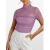 image:imageANRABESS Womens Summer Sexy Mock Turtle Neck Short Sleeve Tops Sheer Mesh Shirts Slim Blouse Trendy Ruched Going Out OutfitsGray Purple