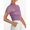 image:imageANRABESS Womens Summer Sexy Mock Turtle Neck Short Sleeve Tops Sheer Mesh Shirts Slim Blouse Trendy Ruched Going Out OutfitsGray Purple