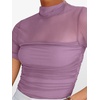 image:imageANRABESS Womens Summer Sexy Mock Turtle Neck Short Sleeve Tops Sheer Mesh Shirts Slim Blouse Trendy Ruched Going Out OutfitsGray Purple