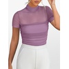 image:imageANRABESS Womens Summer Sexy Mock Turtle Neck Short Sleeve Tops Sheer Mesh Shirts Slim Blouse Trendy Ruched Going Out OutfitsGray Purple