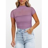 image:imageANRABESS Womens Summer Sexy Mock Turtle Neck Short Sleeve Tops Sheer Mesh Shirts Slim Blouse Trendy Ruched Going Out OutfitsGray Purple