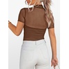 image:imageANRABESS Womens Summer Sexy Mock Turtle Neck Short Sleeve Tops Sheer Mesh Shirts Slim Blouse Trendy Ruched Going Out OutfitsMocha