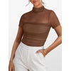 image:imageANRABESS Womens Summer Sexy Mock Turtle Neck Short Sleeve Tops Sheer Mesh Shirts Slim Blouse Trendy Ruched Going Out OutfitsMocha