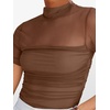 image:imageANRABESS Womens Summer Sexy Mock Turtle Neck Short Sleeve Tops Sheer Mesh Shirts Slim Blouse Trendy Ruched Going Out OutfitsMocha