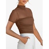 image:imageANRABESS Womens Summer Sexy Mock Turtle Neck Short Sleeve Tops Sheer Mesh Shirts Slim Blouse Trendy Ruched Going Out OutfitsMocha