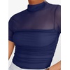 image:imageANRABESS Womens Summer Sexy Mock Turtle Neck Short Sleeve Tops Sheer Mesh Shirts Slim Blouse Trendy Ruched Going Out OutfitsNavy Blue